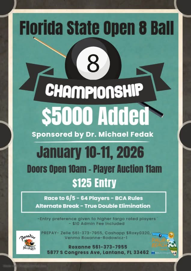Florida State Open 8 Ball Championship flyer