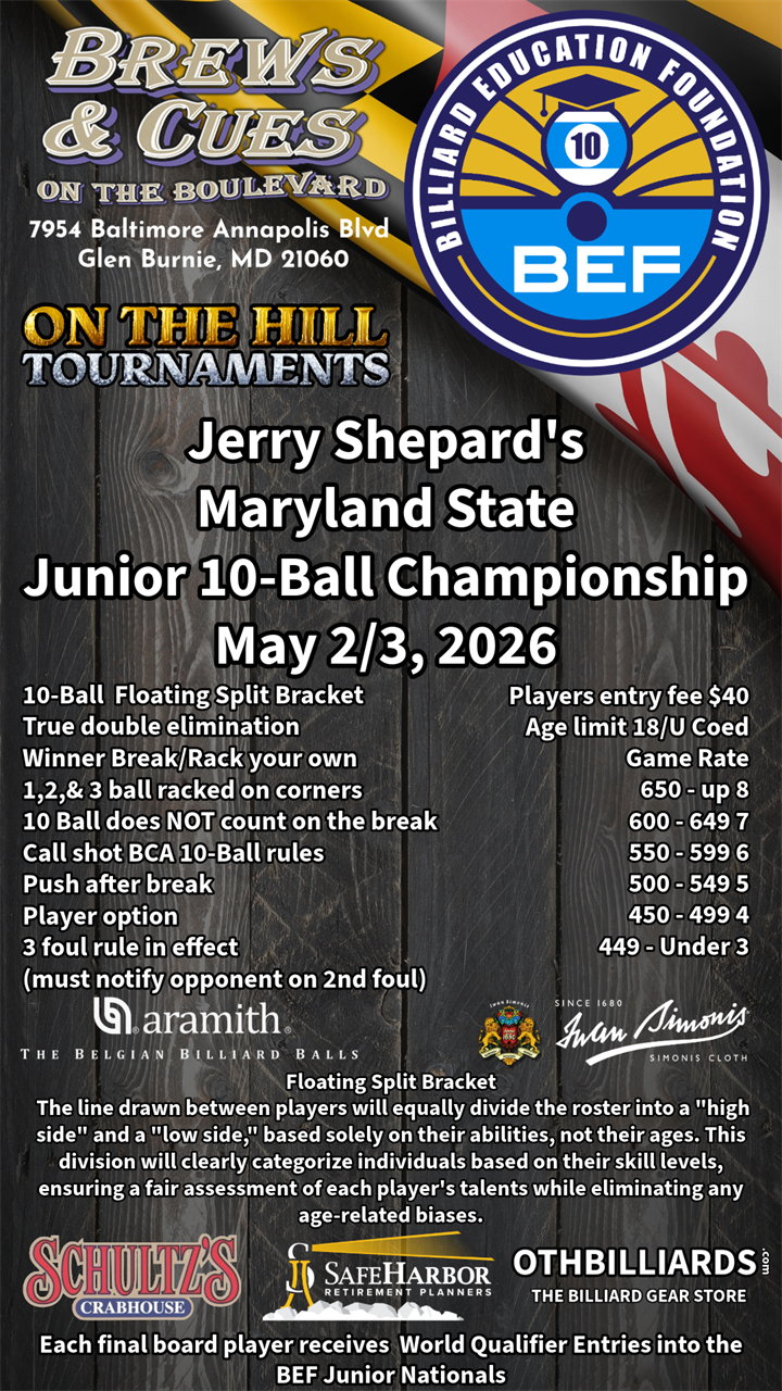 Jerry Shepard's Maryland State Junior 10-Ball Championship flyer