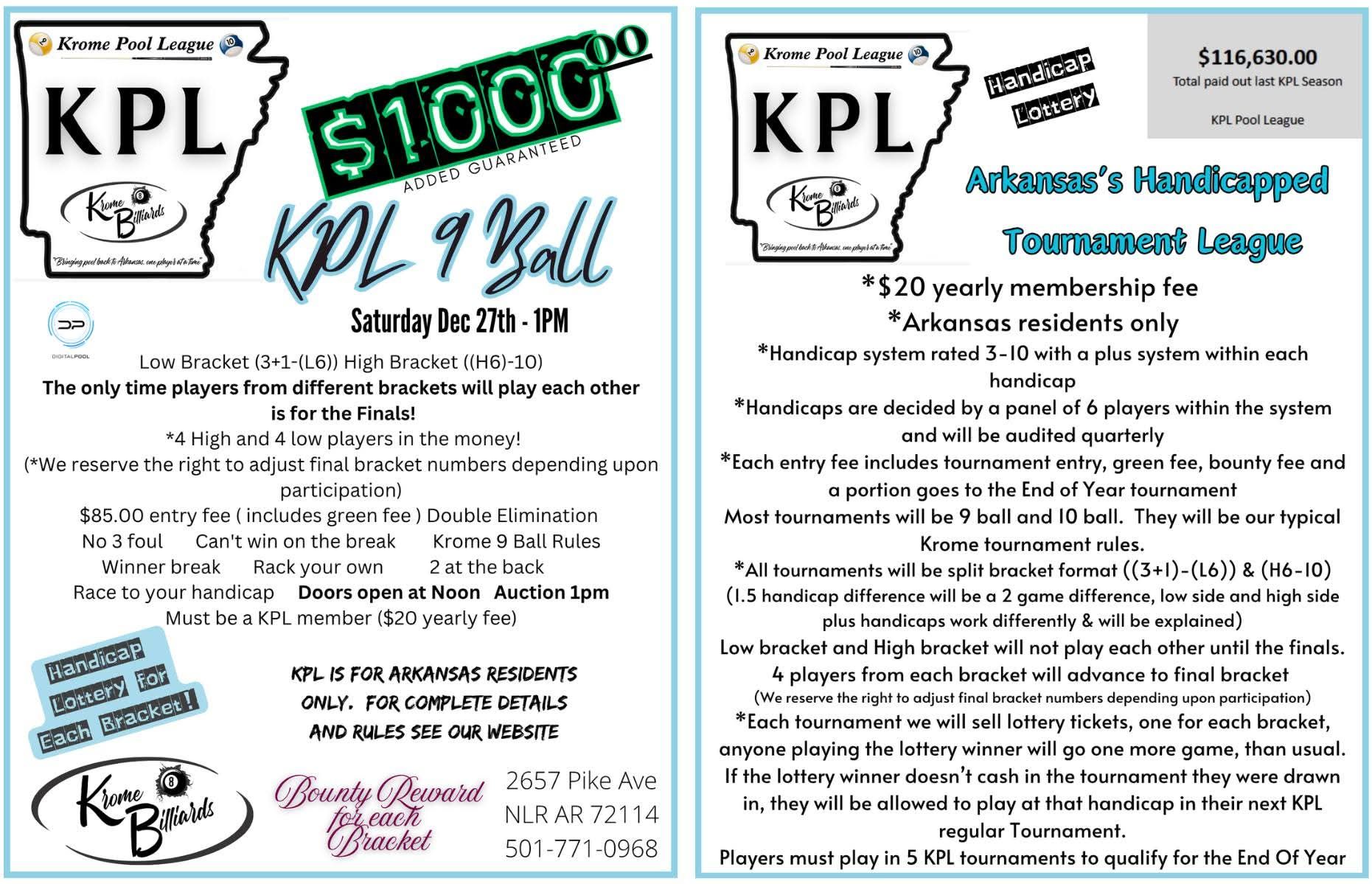 KPL 9 Ball flyer