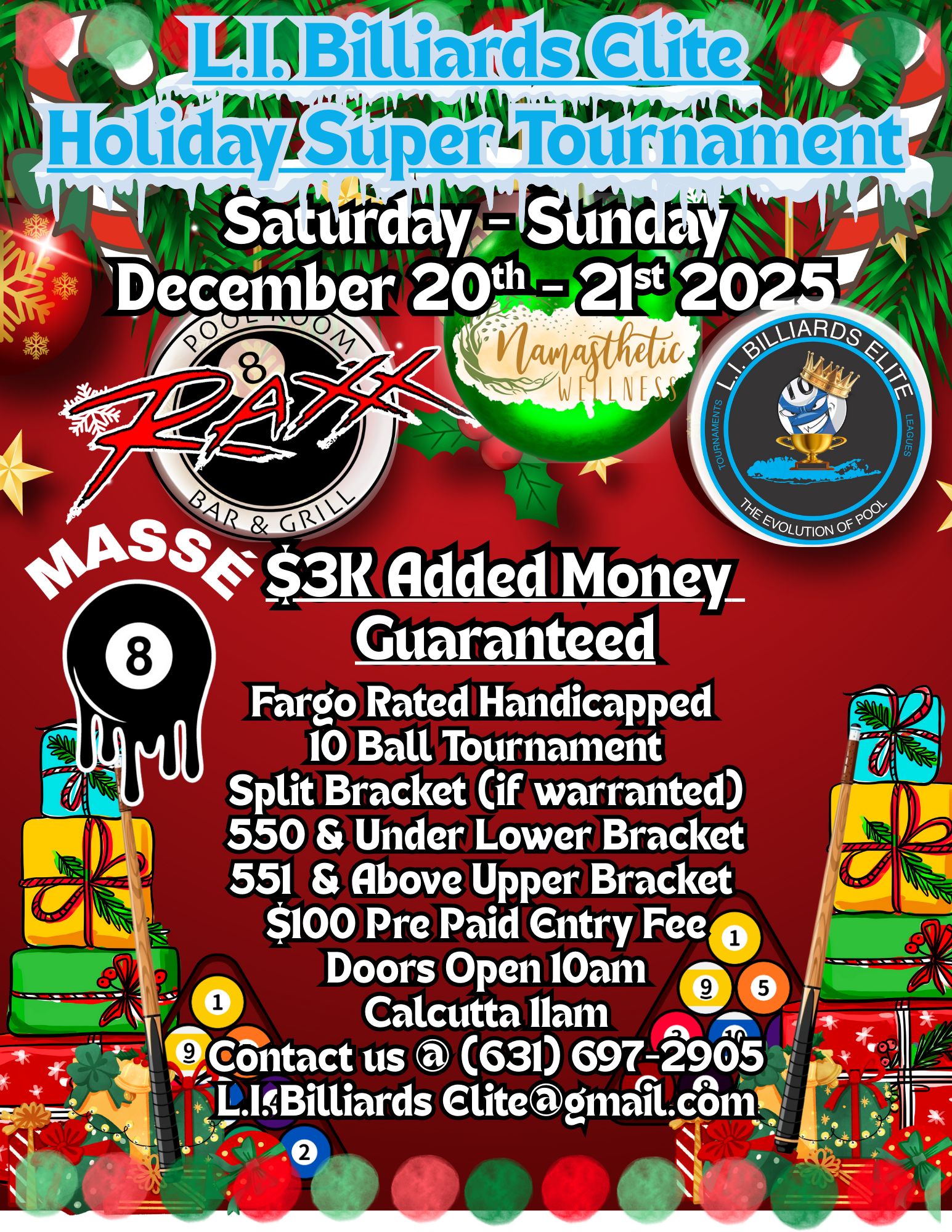 L.I. Billiards Elite Holiday Super Tournament flyer
