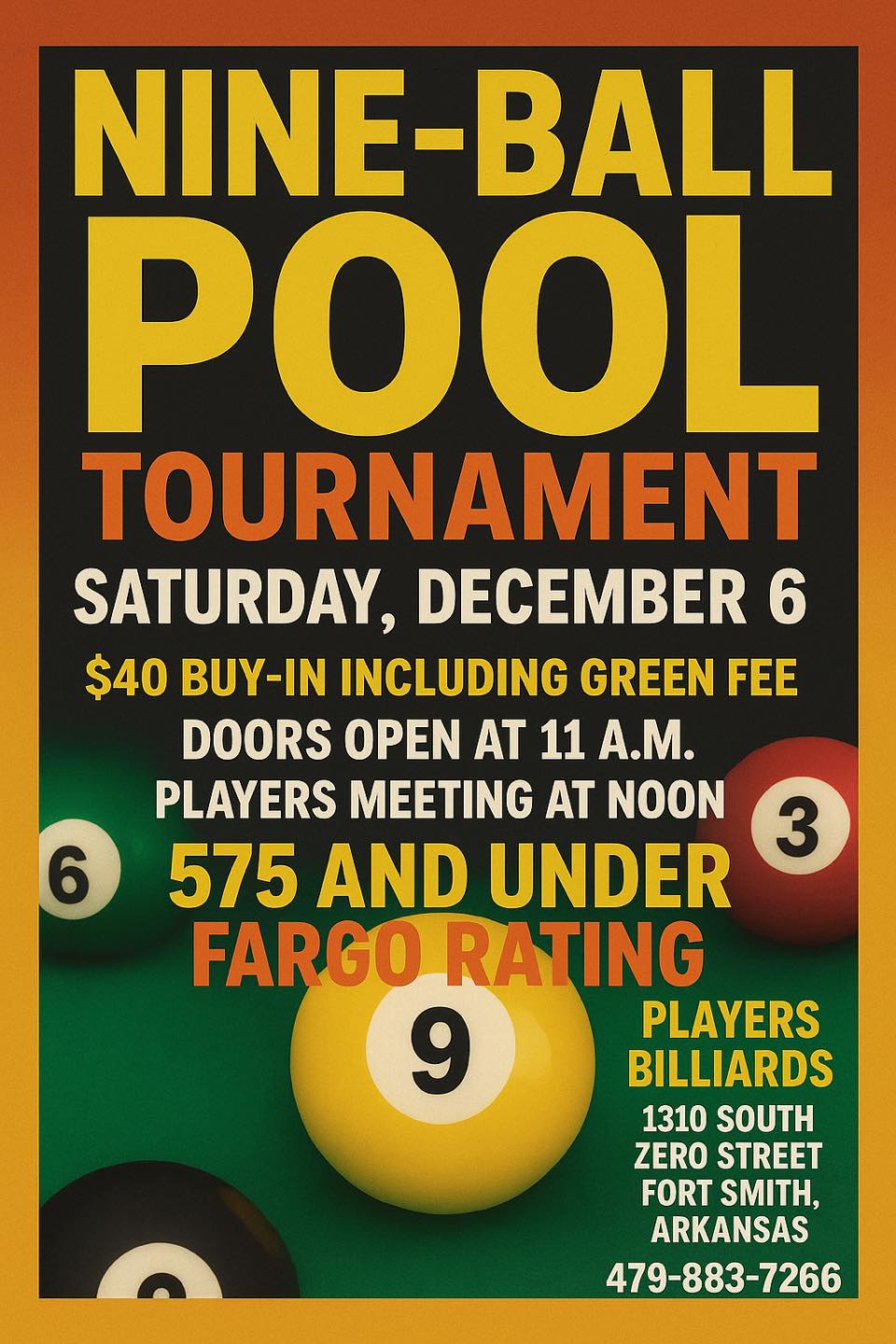 Nine-Ball Pool Tournament flyer