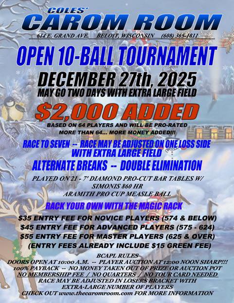 Open 10-Ball Tournament flyer