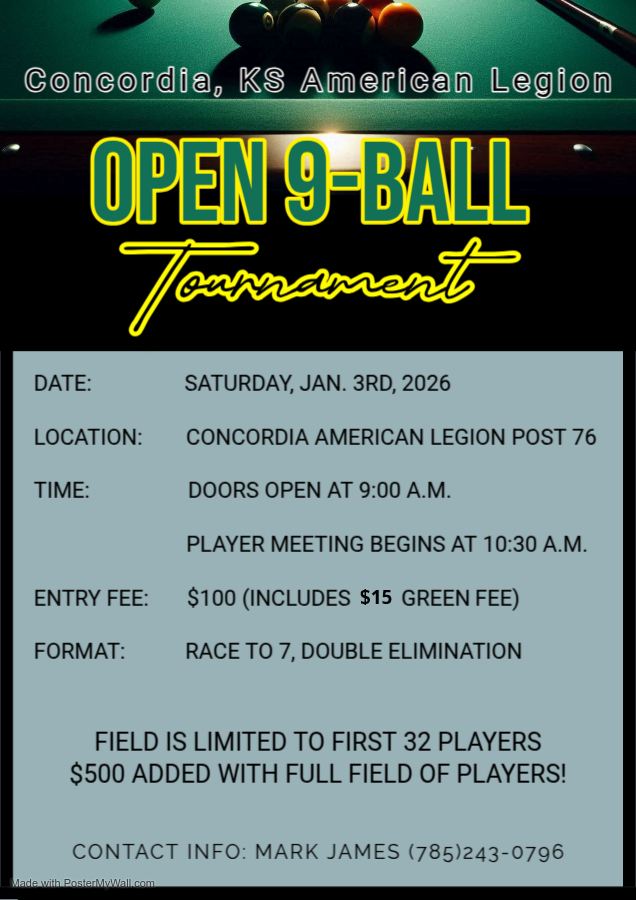 Open 9-Ball Tournament flyer