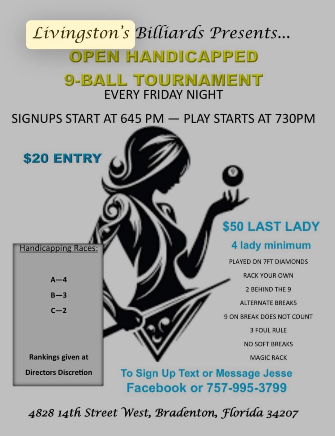 Open Handicapped 9-Ball Tournament flyer