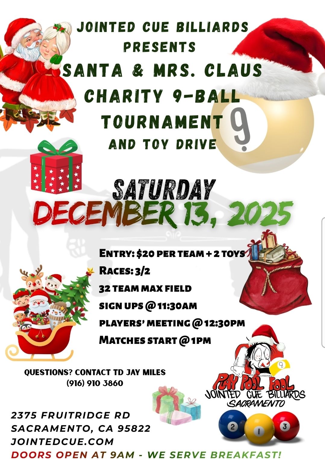 Santa & Mrs. Claus Charity 9-Ball Tournament flyer