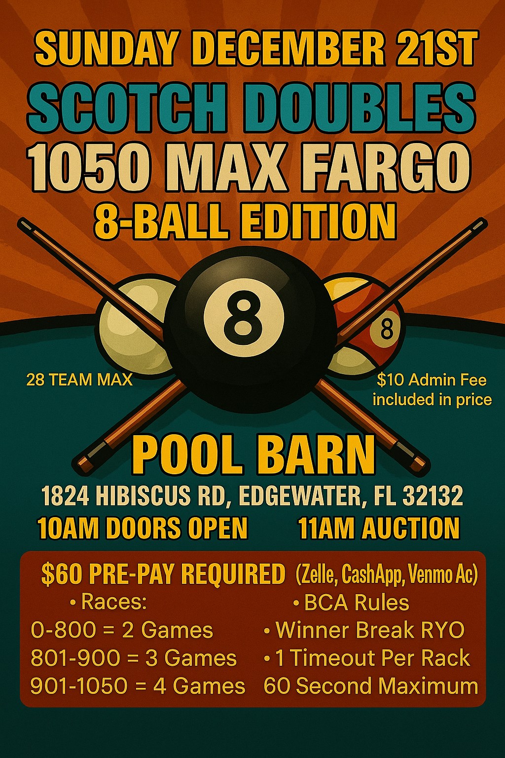 Scotch Doubles 1050 Max Fargo 8-Ball Edition flyer