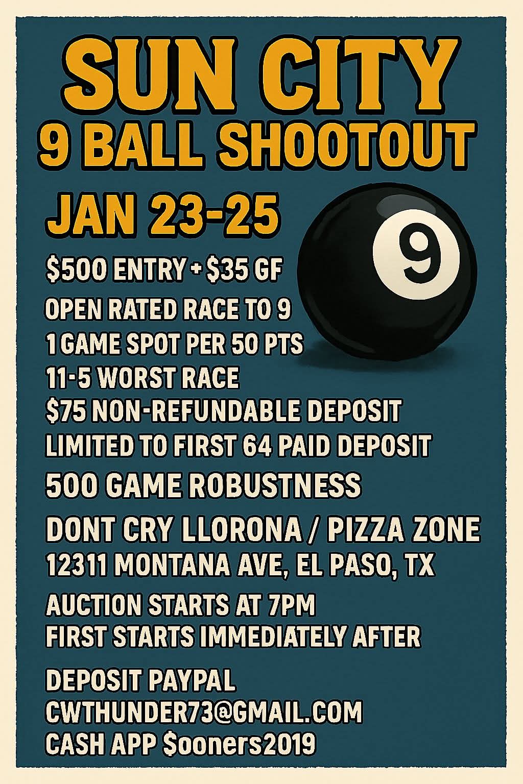 Sun City 9 Ball Shootout flyer