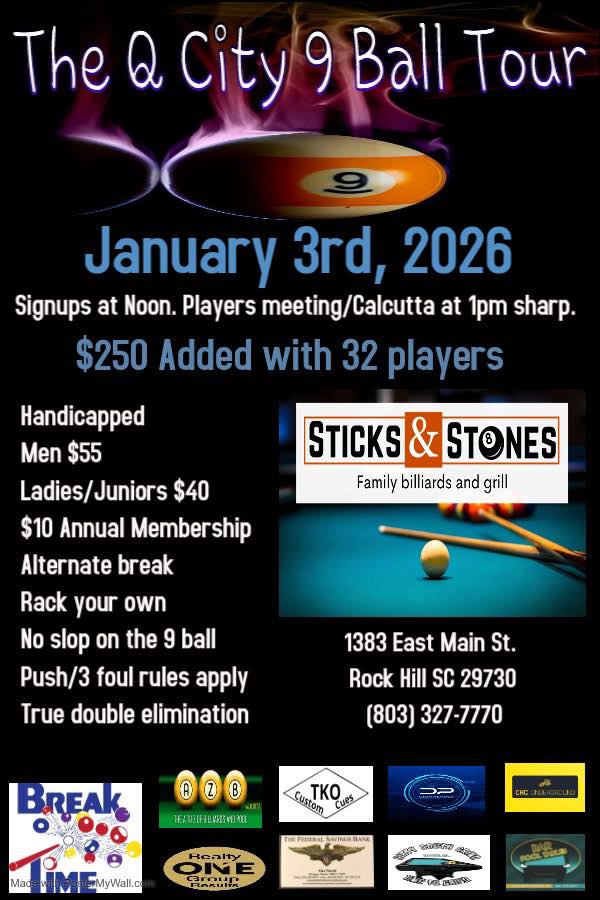 The Q City 9 Ball Tour flyer