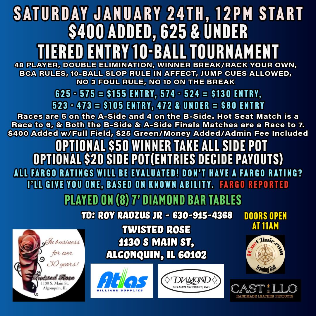 Tiered Entry 10-Ball Tournament flyer