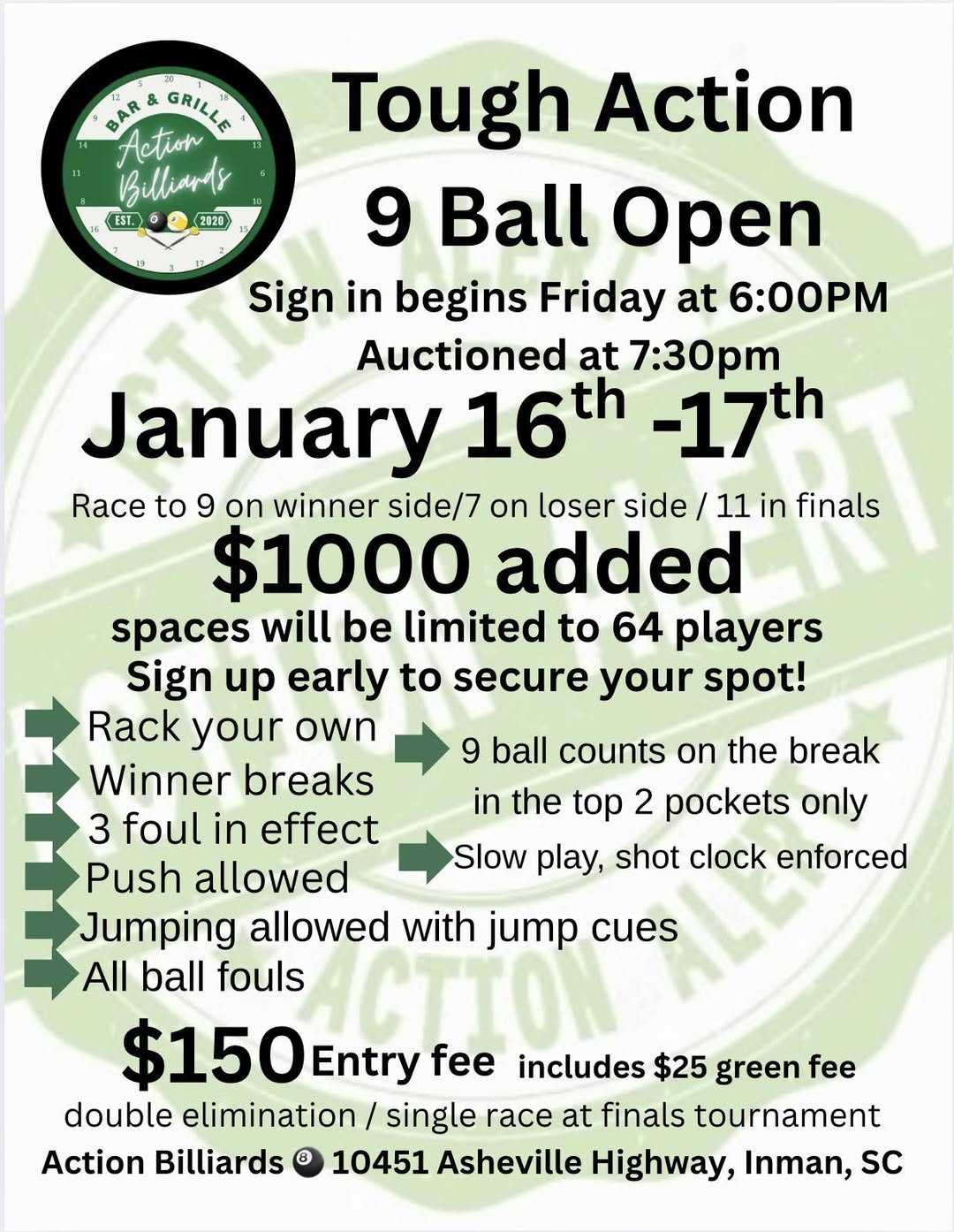 Tough Action 9 Ball Open flyer