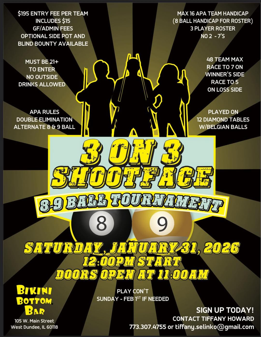 3 On 3 Shootface 8-9 Ball Tournament flyer