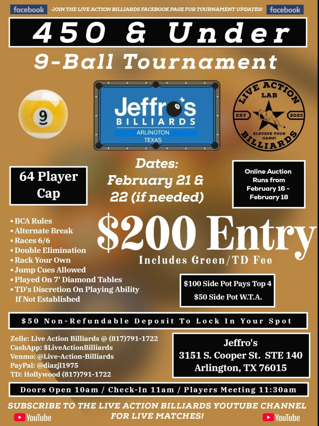 450 & Under 9-Ball Tournament flyer