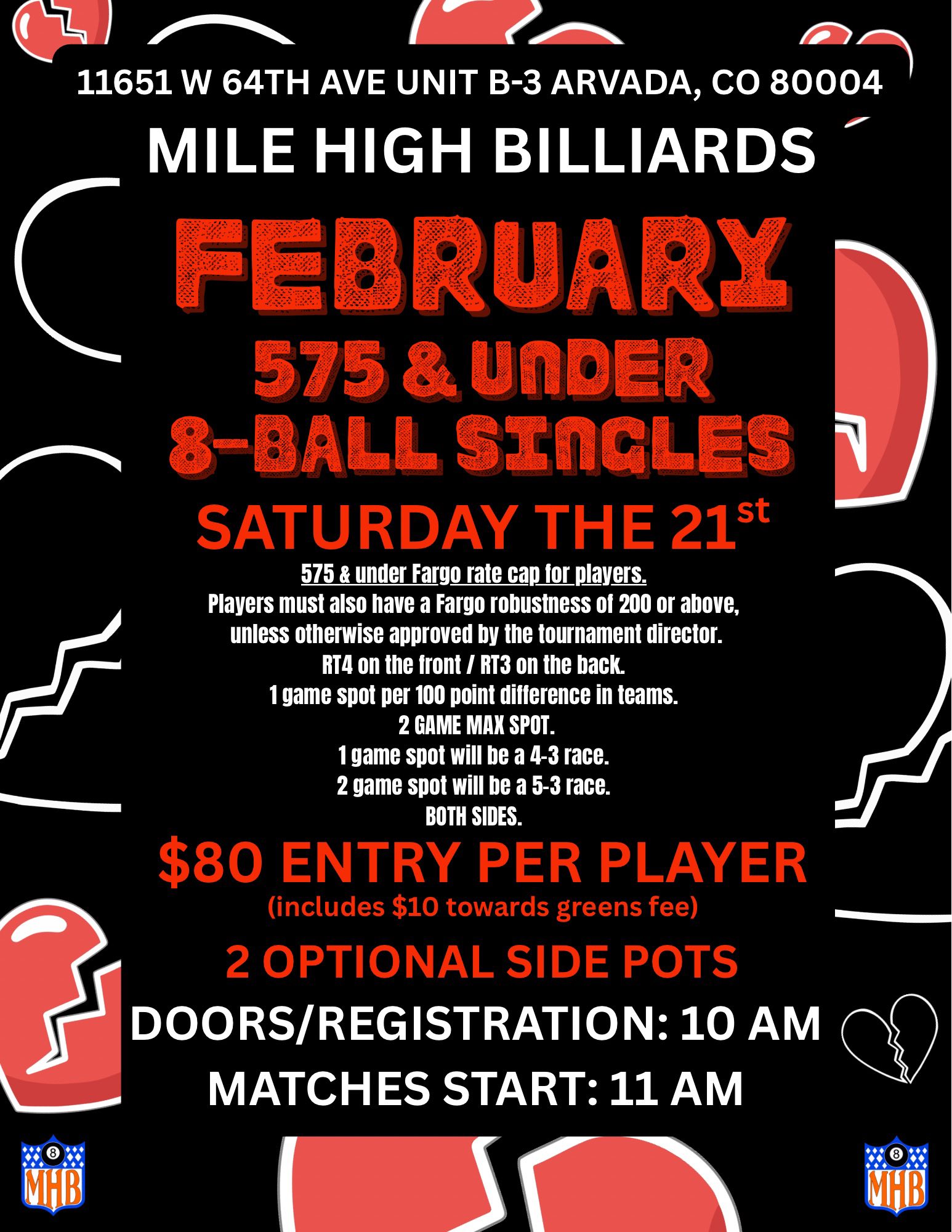 575 & Under 8-Ball Singles flyer