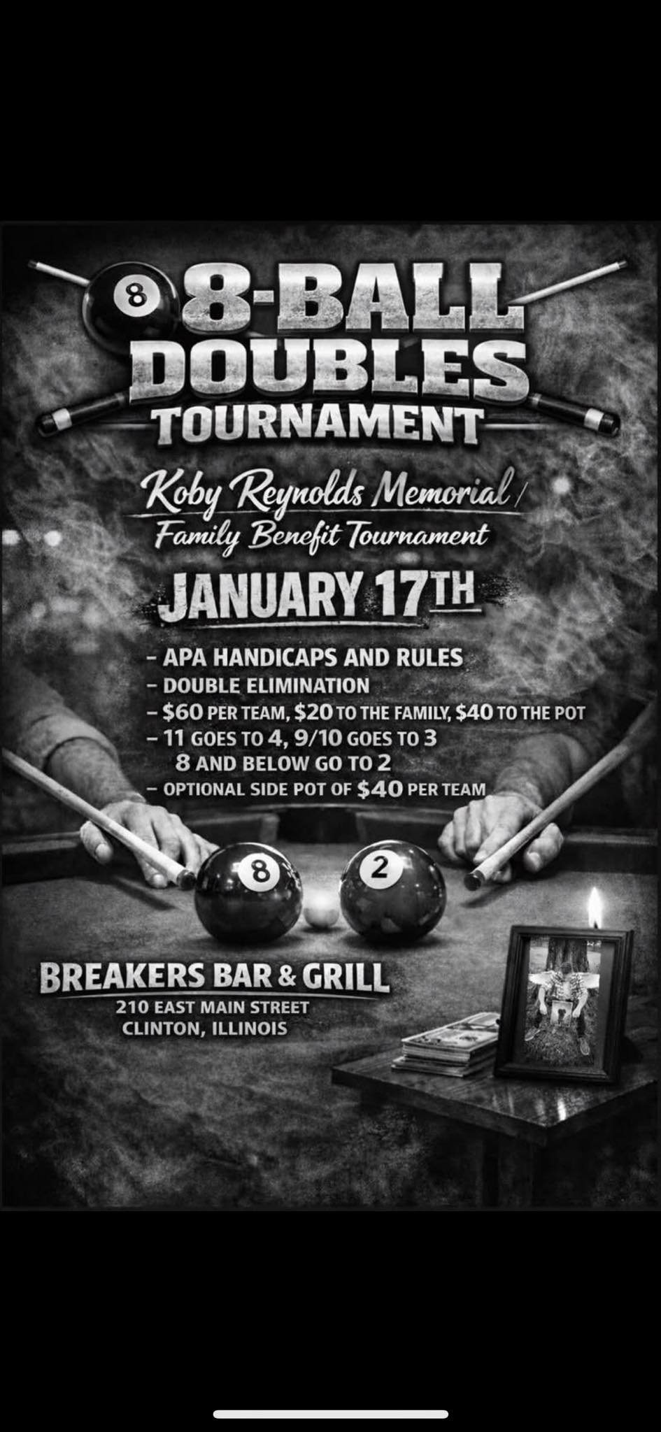 8-Ball Doubles Tournament flyer