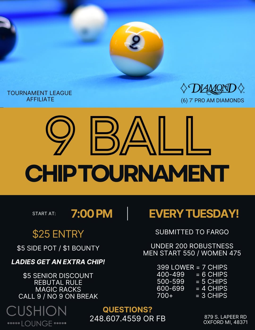 9 Ball Chip Tournament flyer