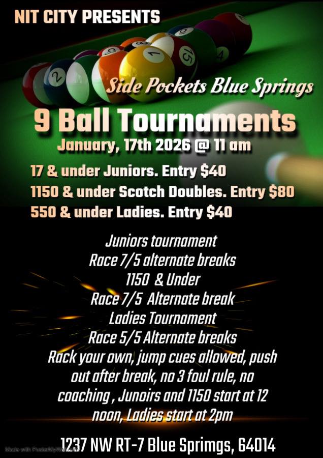 9 Ball Tournaments flyer