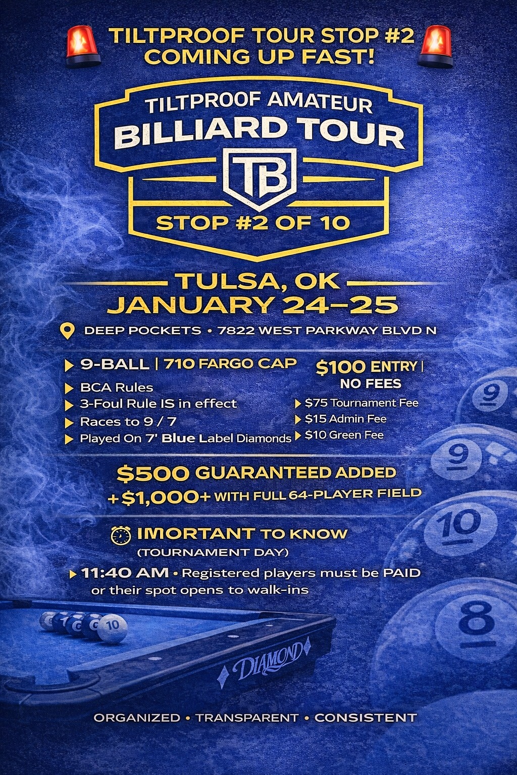 Tiltproof Amateur Billiard Tour Stop #2 of 10 flyer