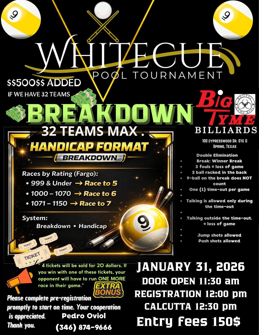 Whitecue Pool Tournament flyer