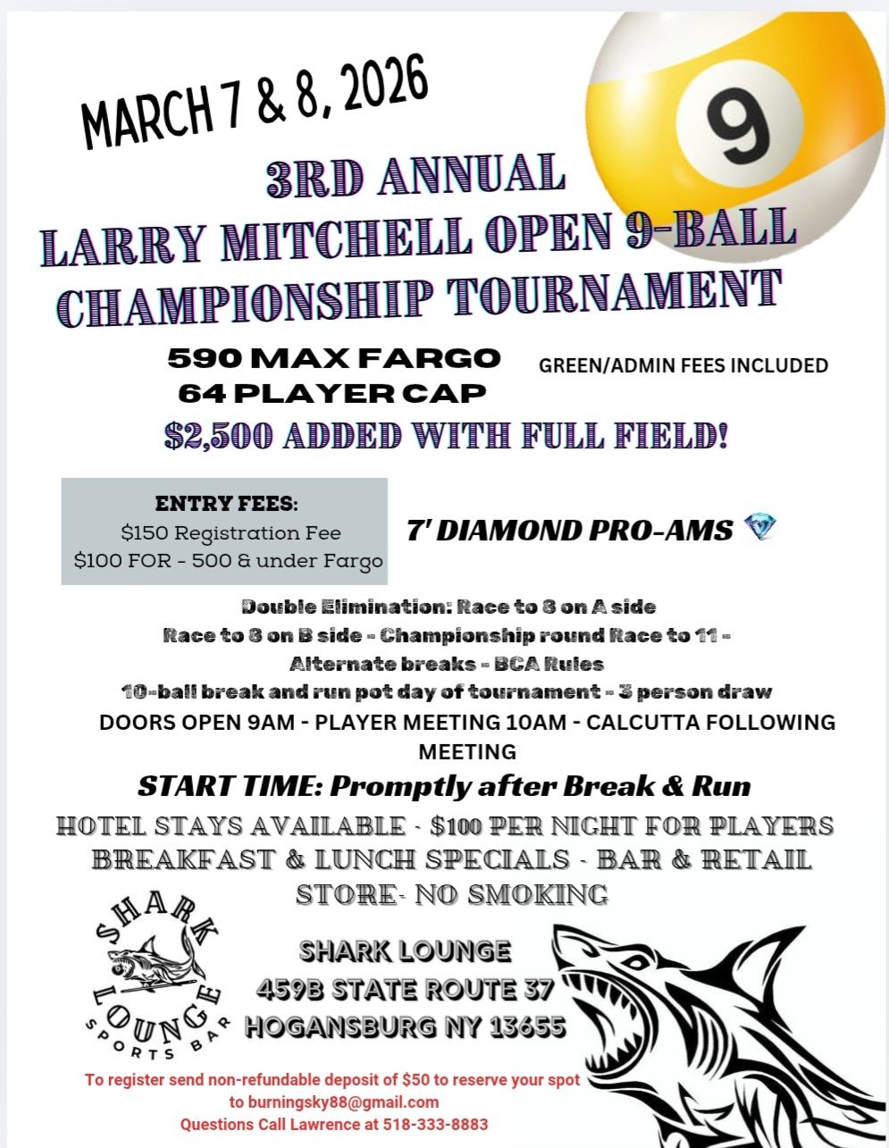 3rd Annual Larry Mitchell Open 9-Ball Championship Tournament flyer