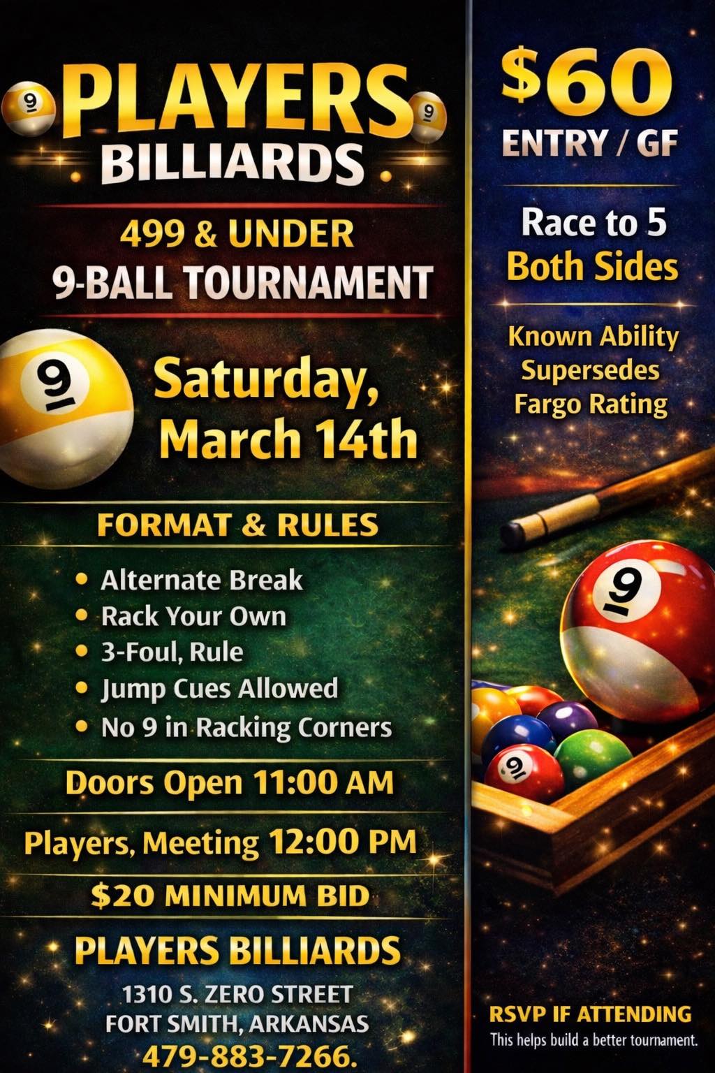 499 & Under 9-Ball Tournament flyer