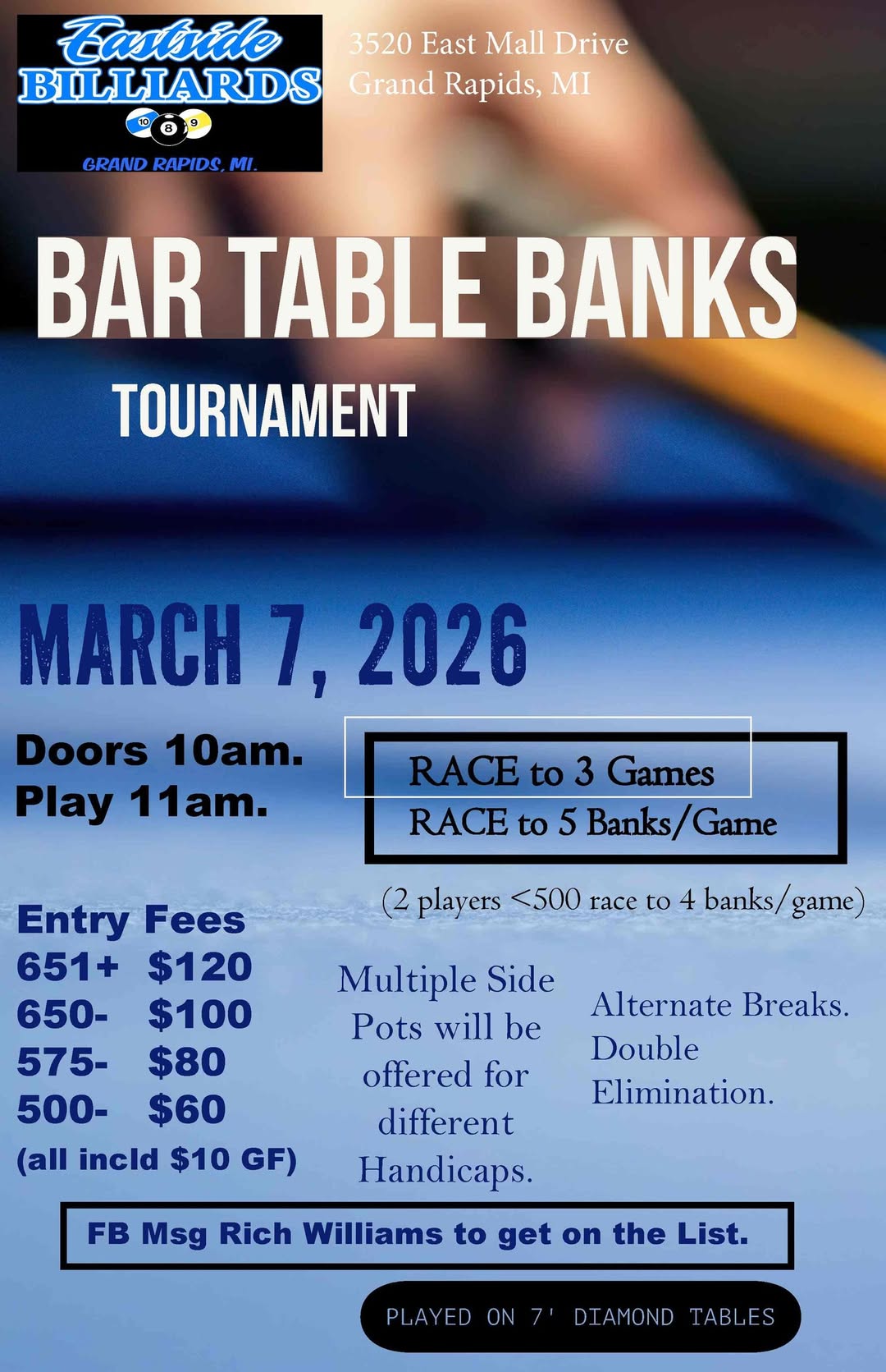 Bar Table Banks Tournament flyer