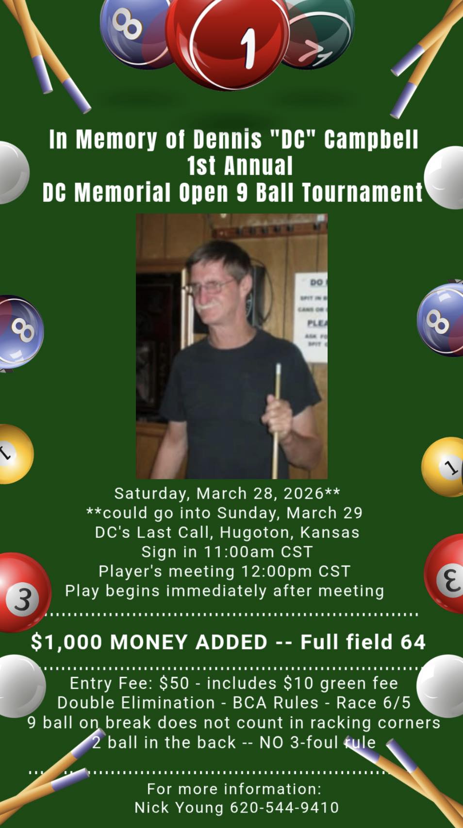 DC Memorial Open 9 Ball Tournament flyer