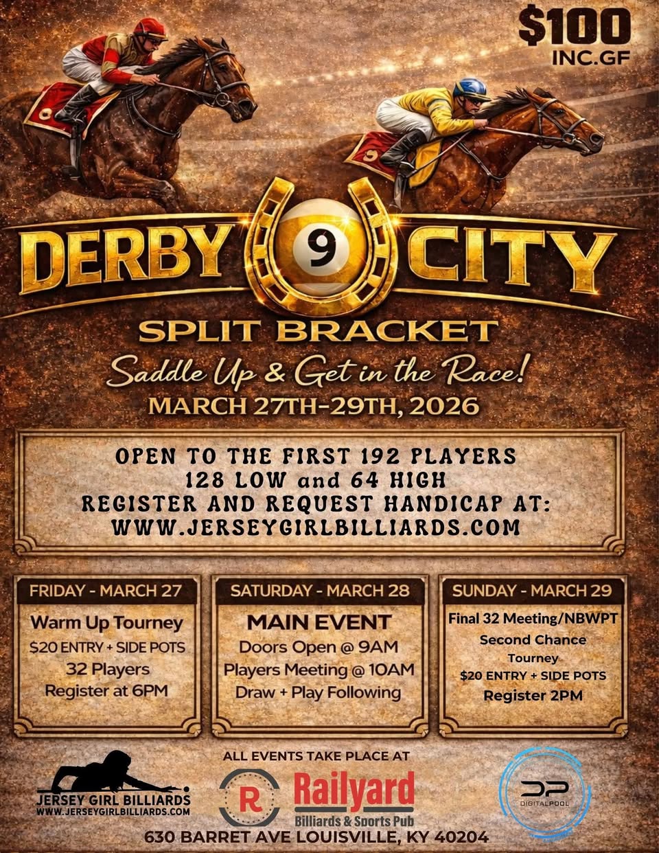 Derby City 9-Ball Split Bracket flyer