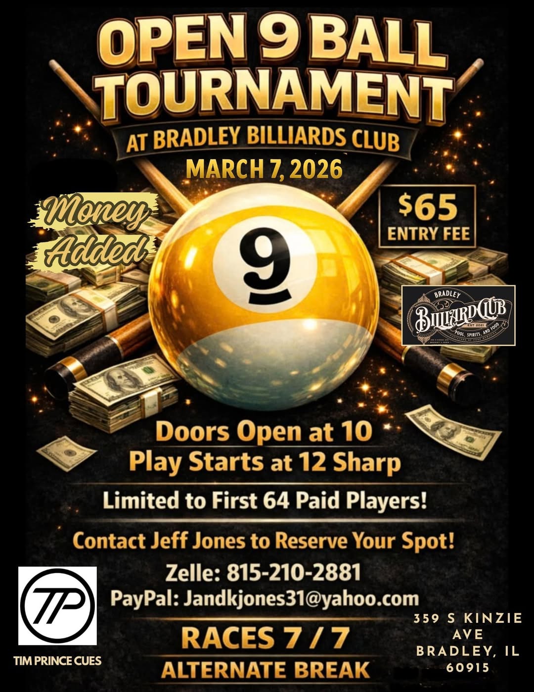 Open 9 Ball Tournament flyer