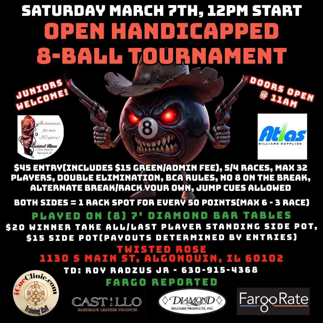 Open Handicapped 8-Ball Tournament flyer