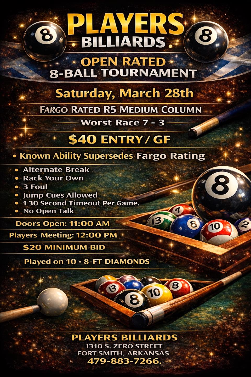 Open Rated 8-Ball Tournament flyer