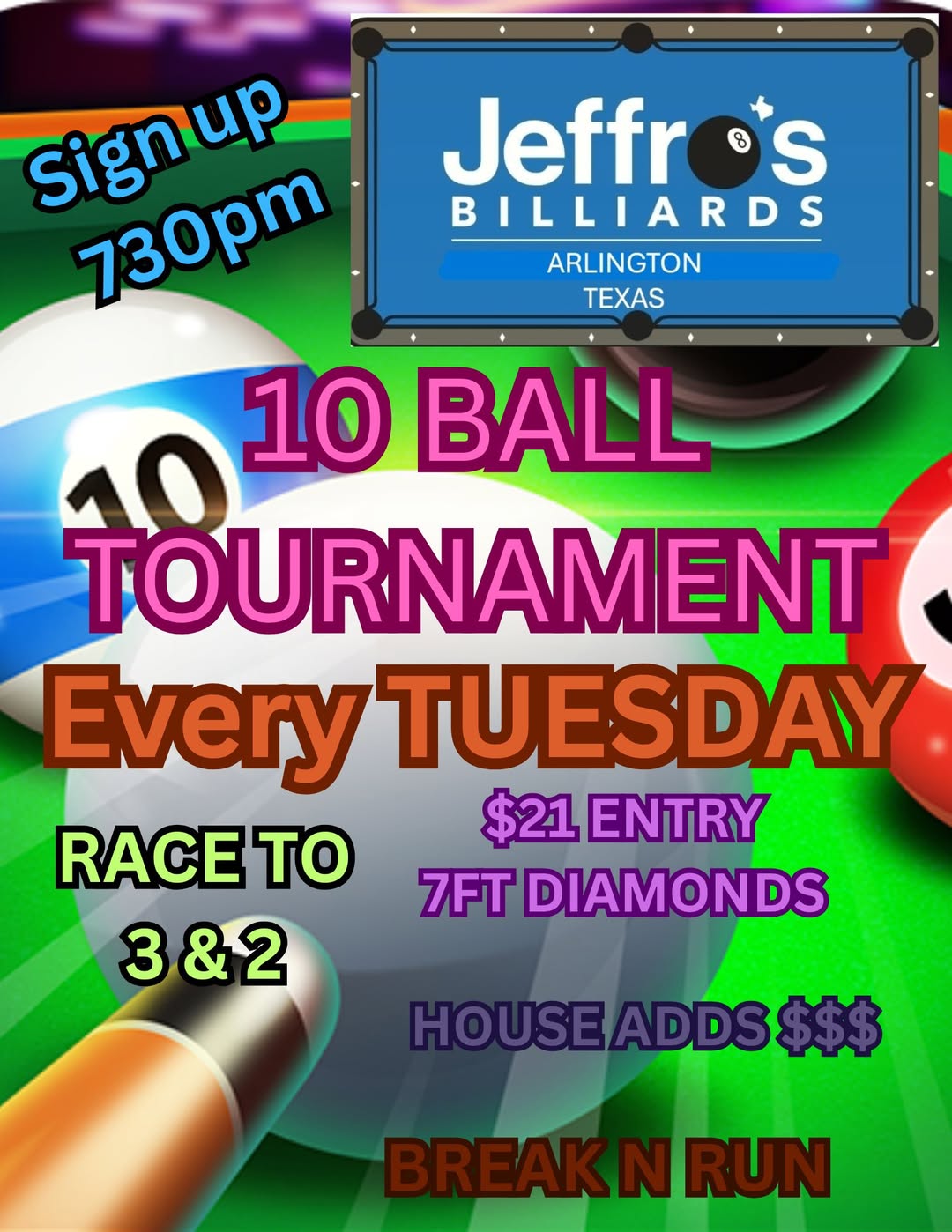 10 Ball Tournament flyer