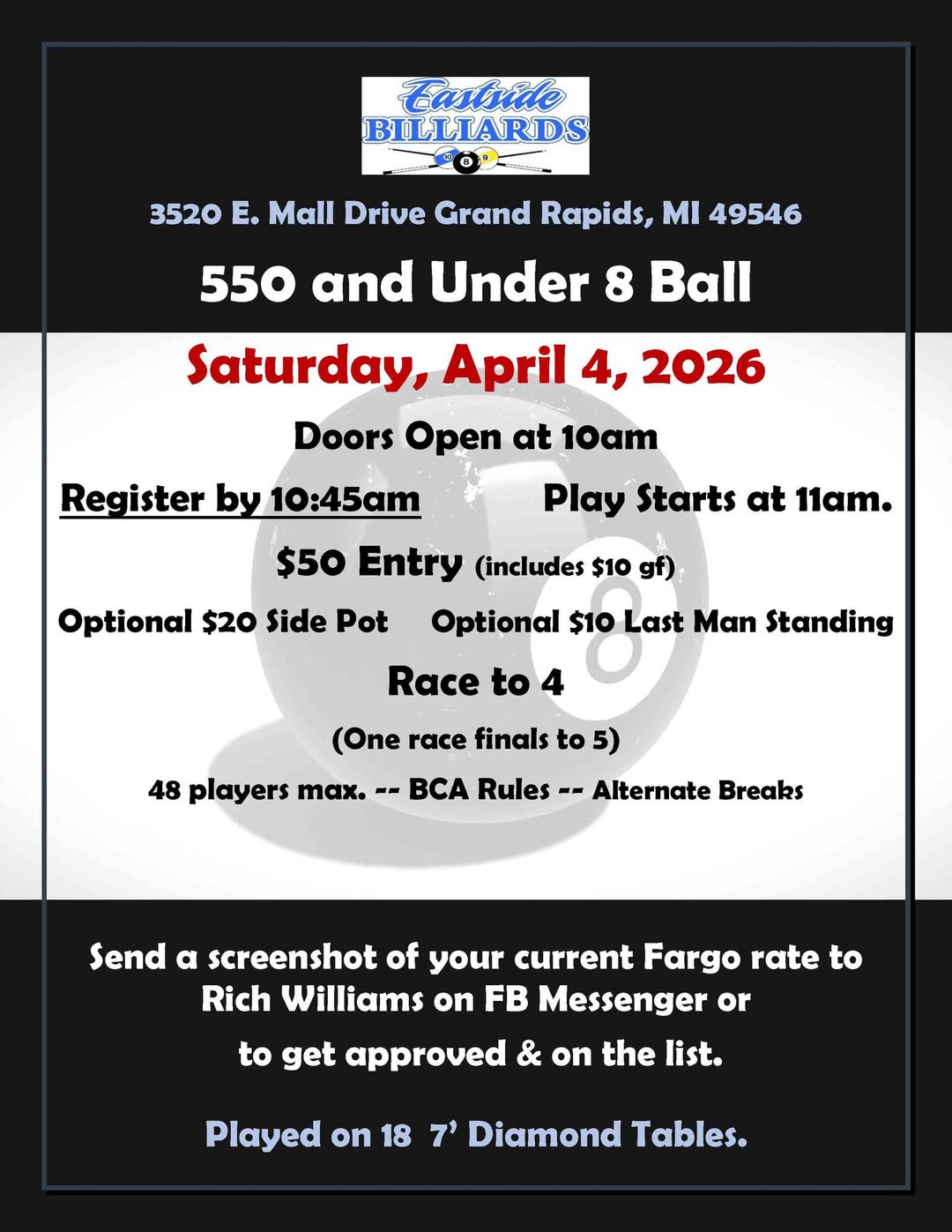 550 and Under 8 Ball flyer