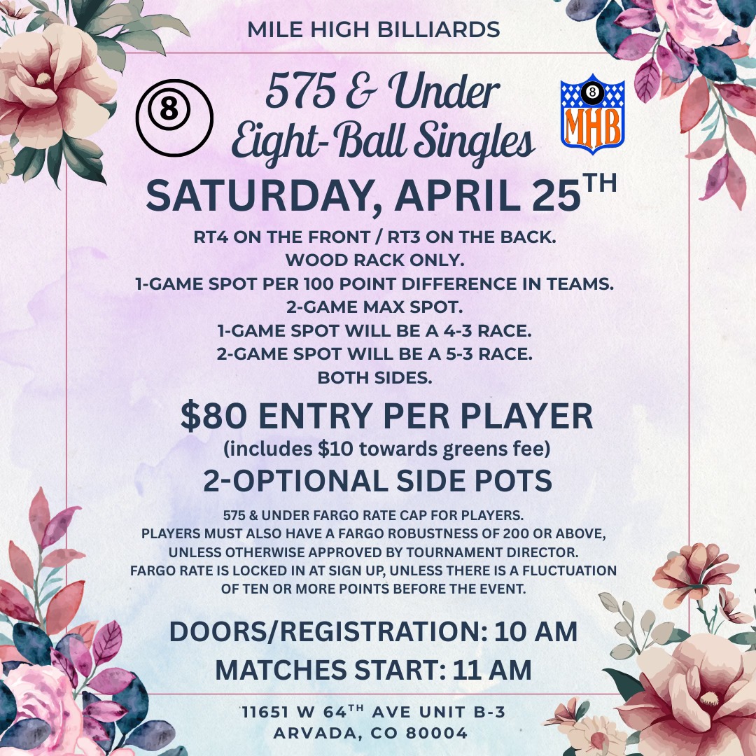 575 & Under Eight-Ball Singles flyer