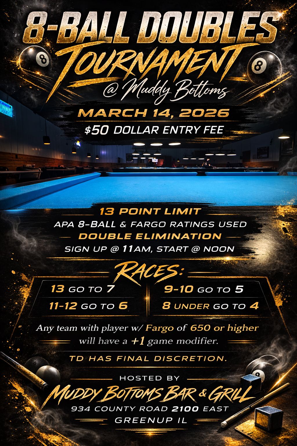 8-Ball Doubles Tournament flyer