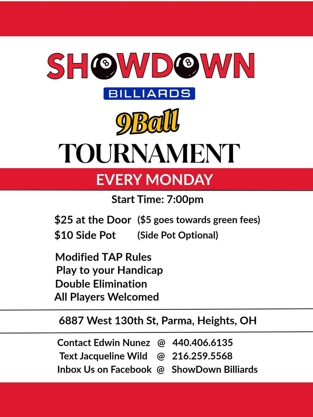 9 Ball Tournament flyer