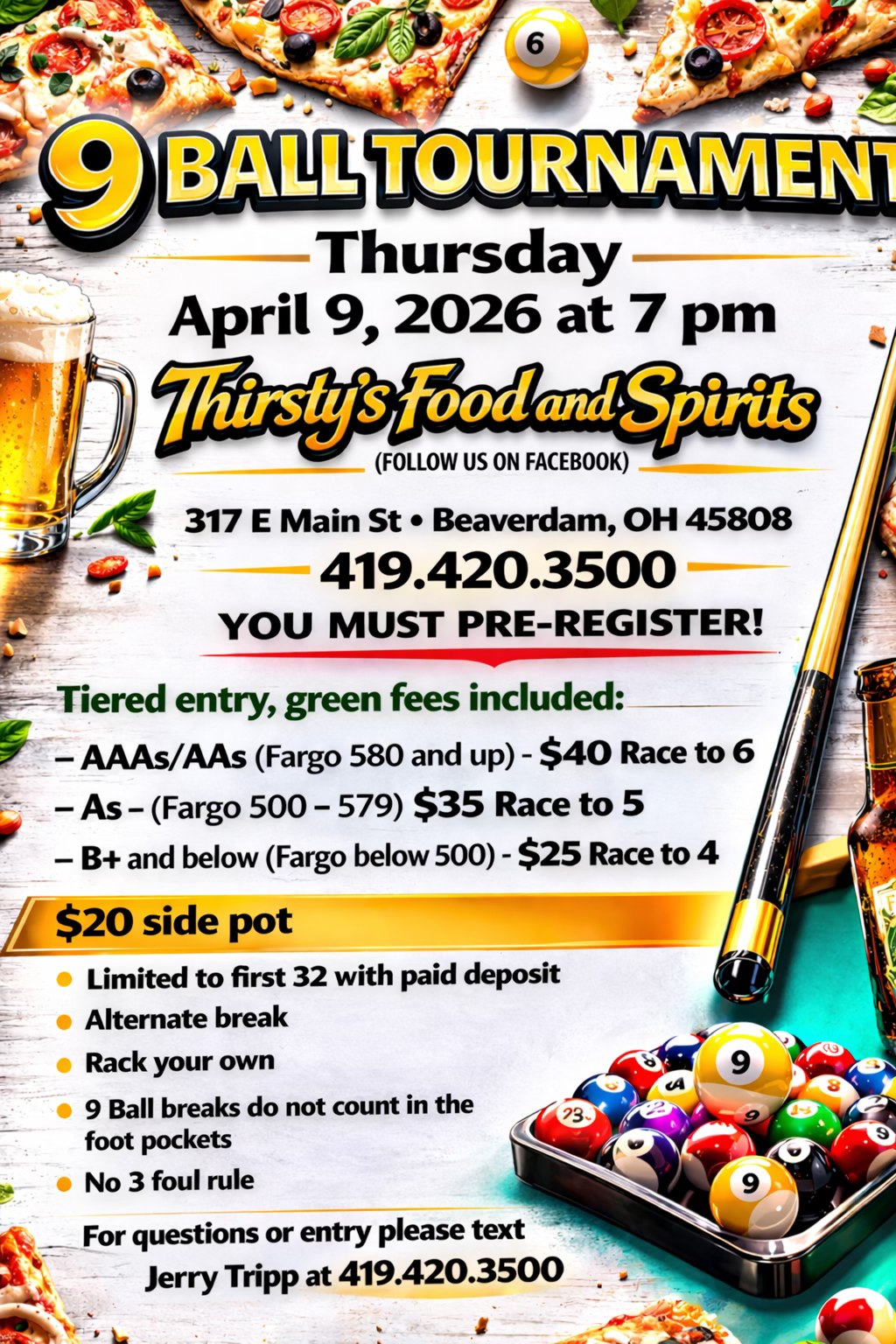 9 Ball Tournament flyer