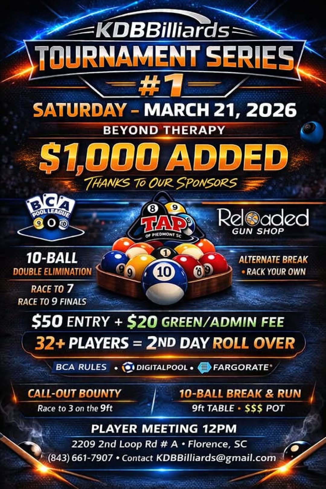 KDB Billiards Tournament Series #1 flyer