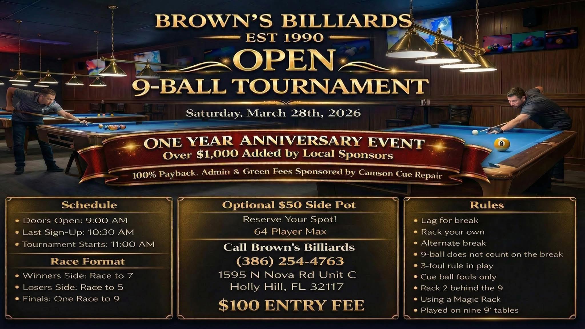 Open 9-Ball Tournament flyer