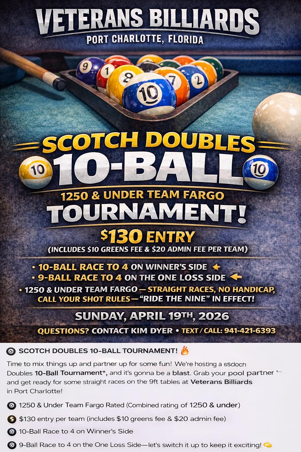 Scotch Doubles 10-Ball Tournament flyer
