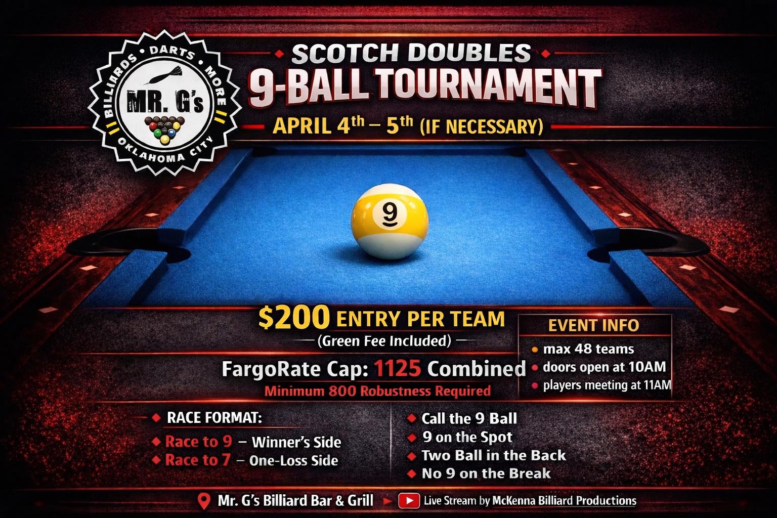 Scotch Doubles 9-Ball Tournament flyer