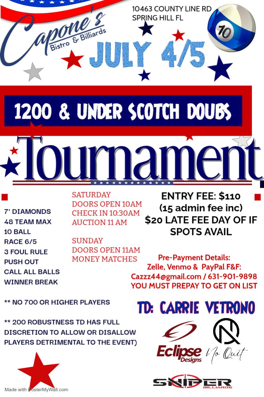 1200 & Under Scotch Doubles Tournament flyer