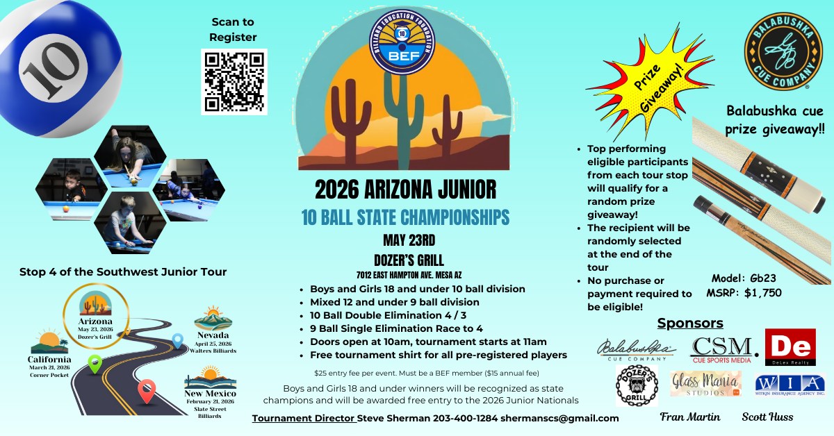 2026 Arizona Junior 10 Ball State Championships flyer