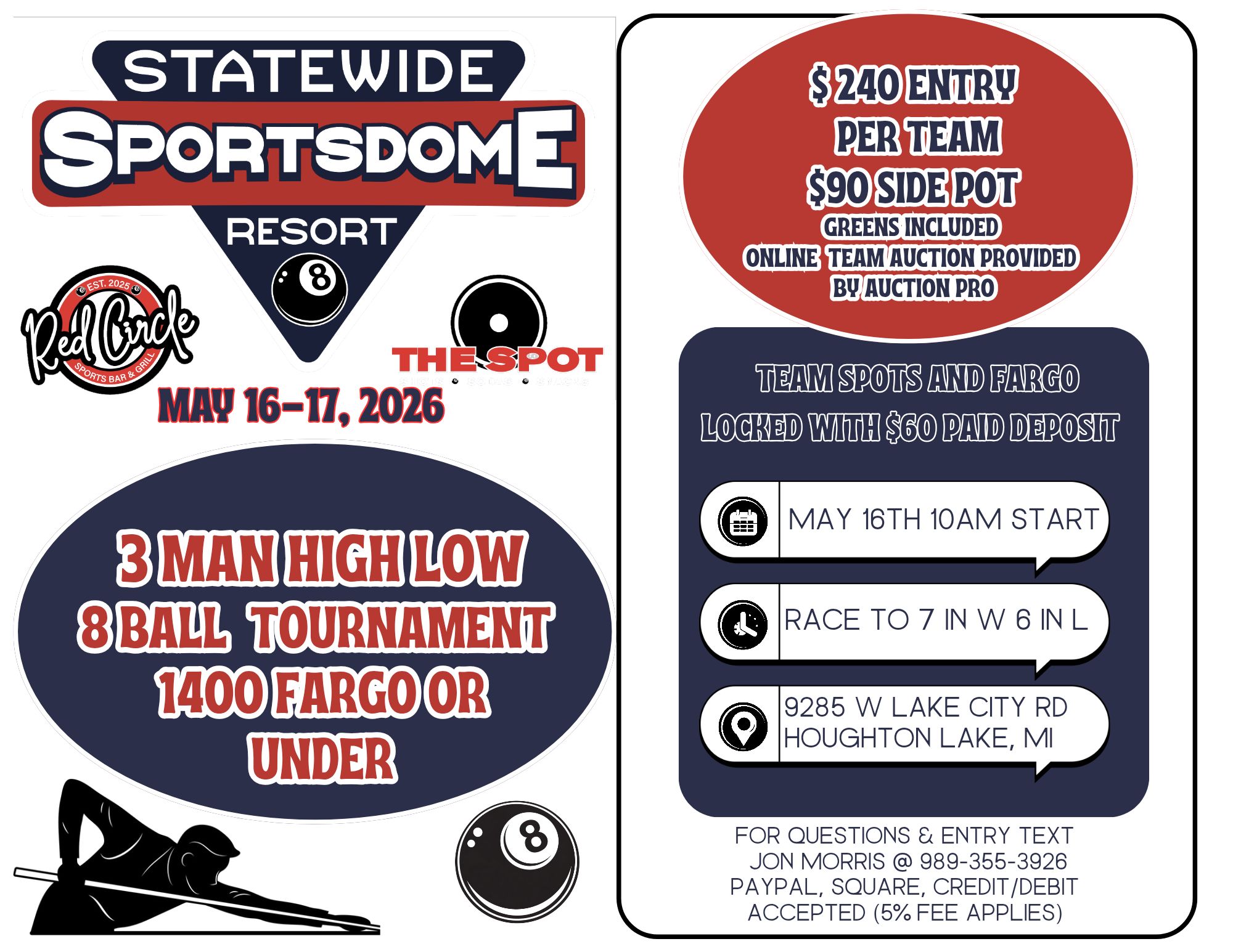 3 Man High Low 8 Ball Tournament flyer