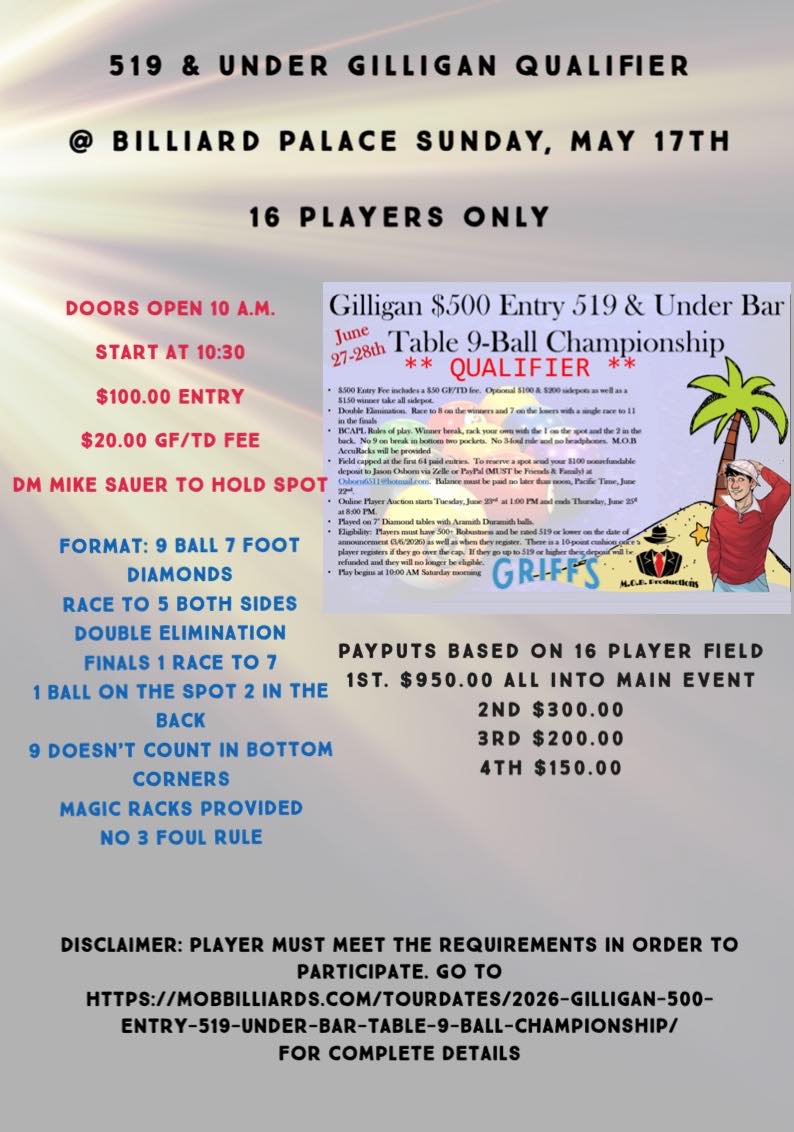 519 & Under Gilligan Qualifier flyer