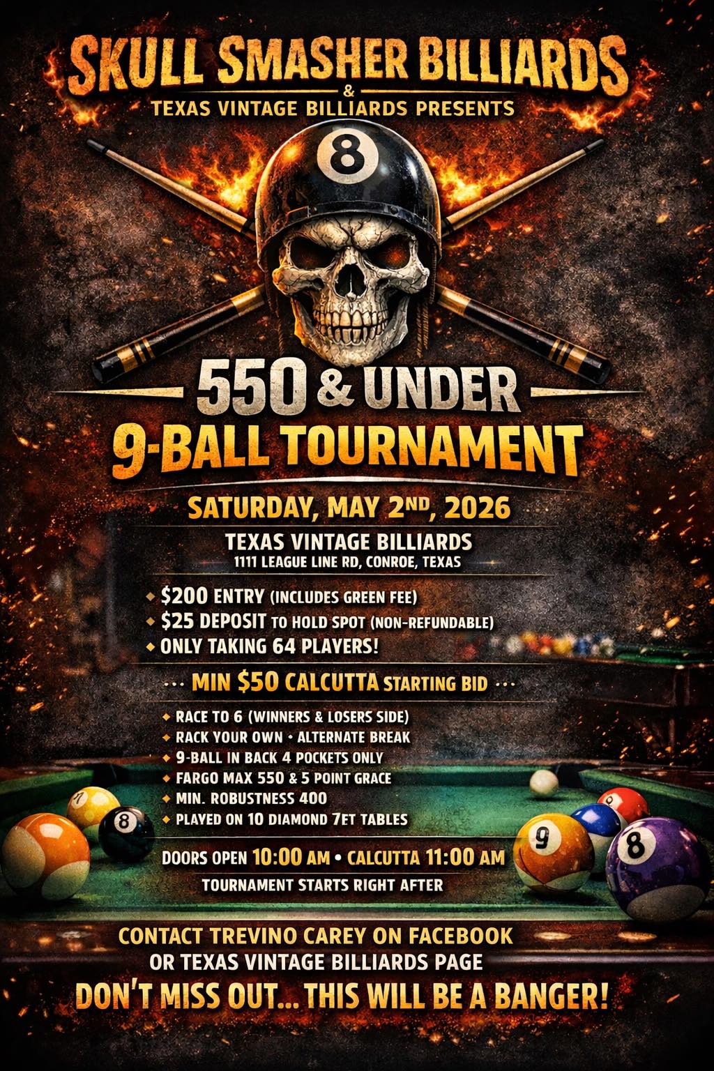 550 & Under 9-Ball Tournament flyer