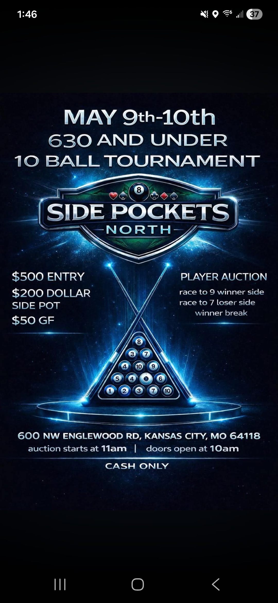 630 And Under 10 Ball Tournament flyer