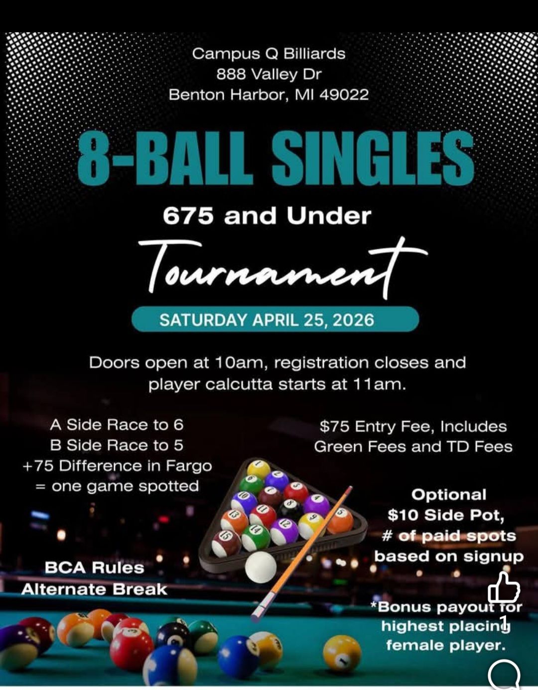 8-Ball Singles Tournament flyer