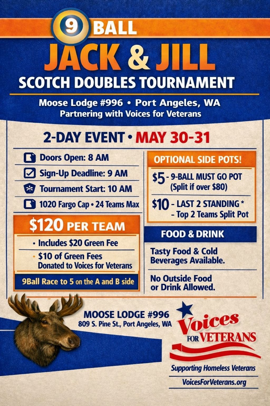 9 Ball Jack & Jill Scotch Doubles Tournament flyer