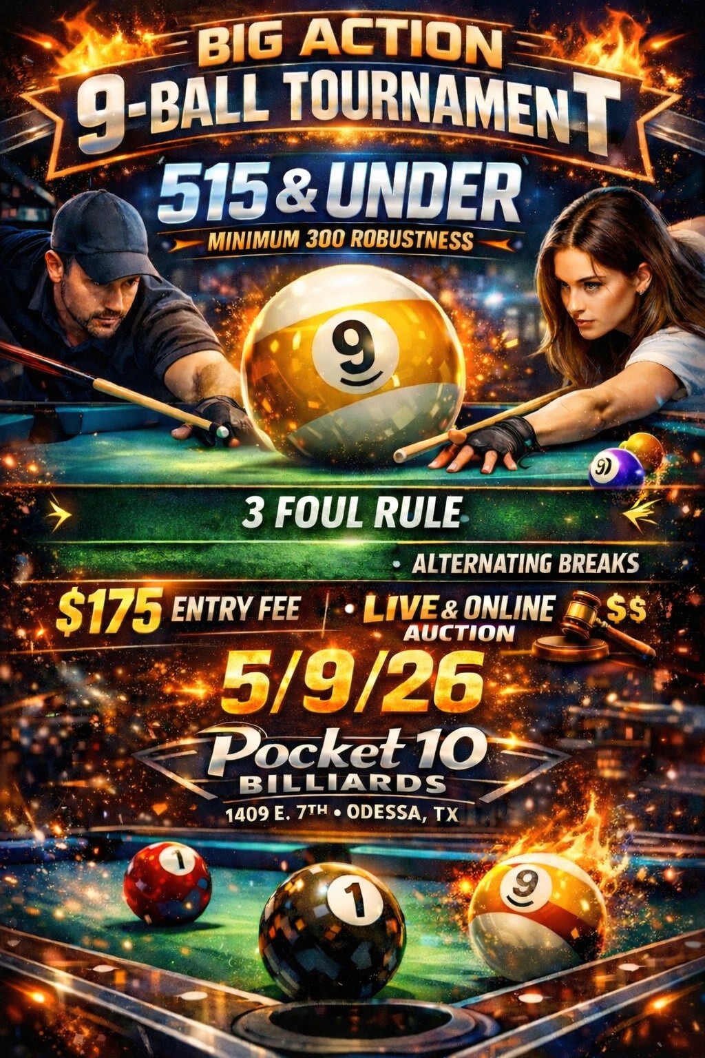 Big Action 9-Ball Tournament flyer