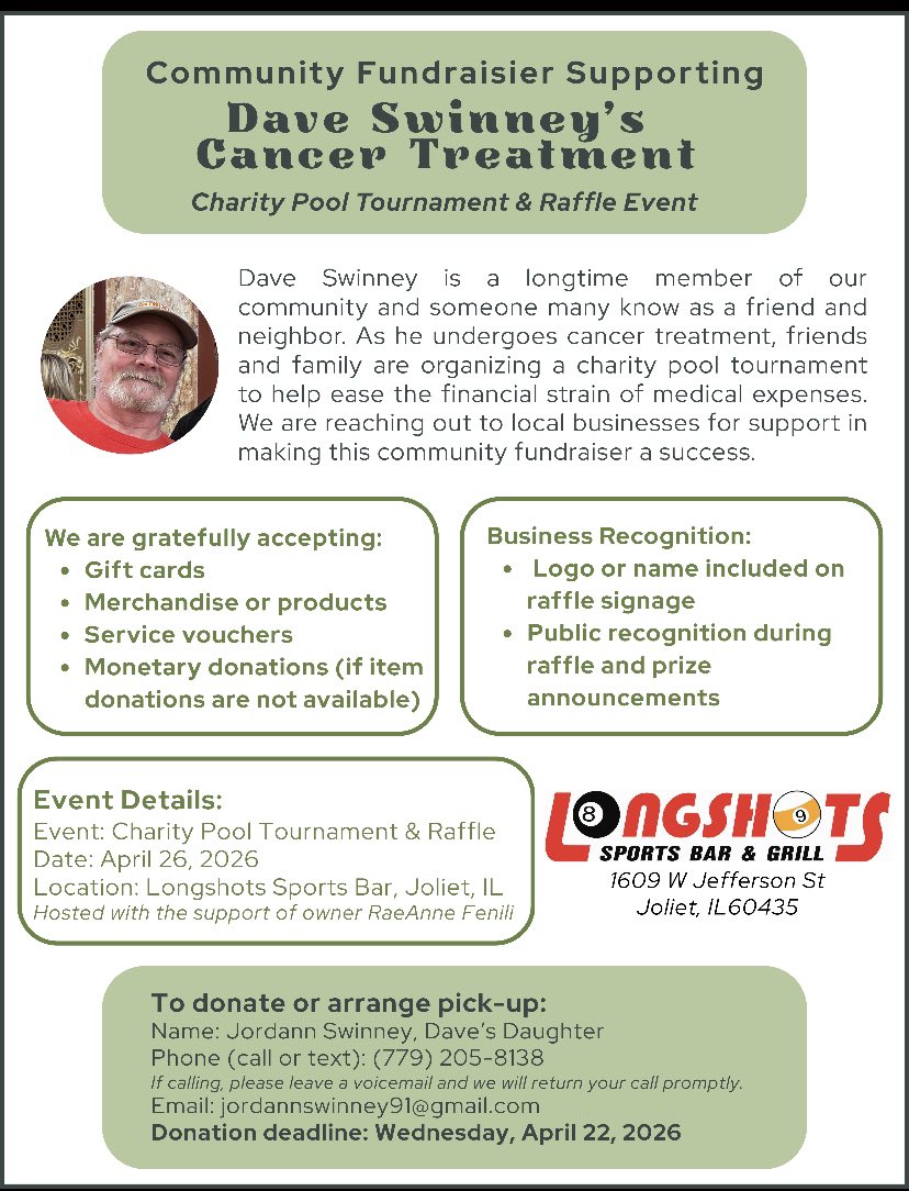 Charity Pool Tournament & Raffle flyer